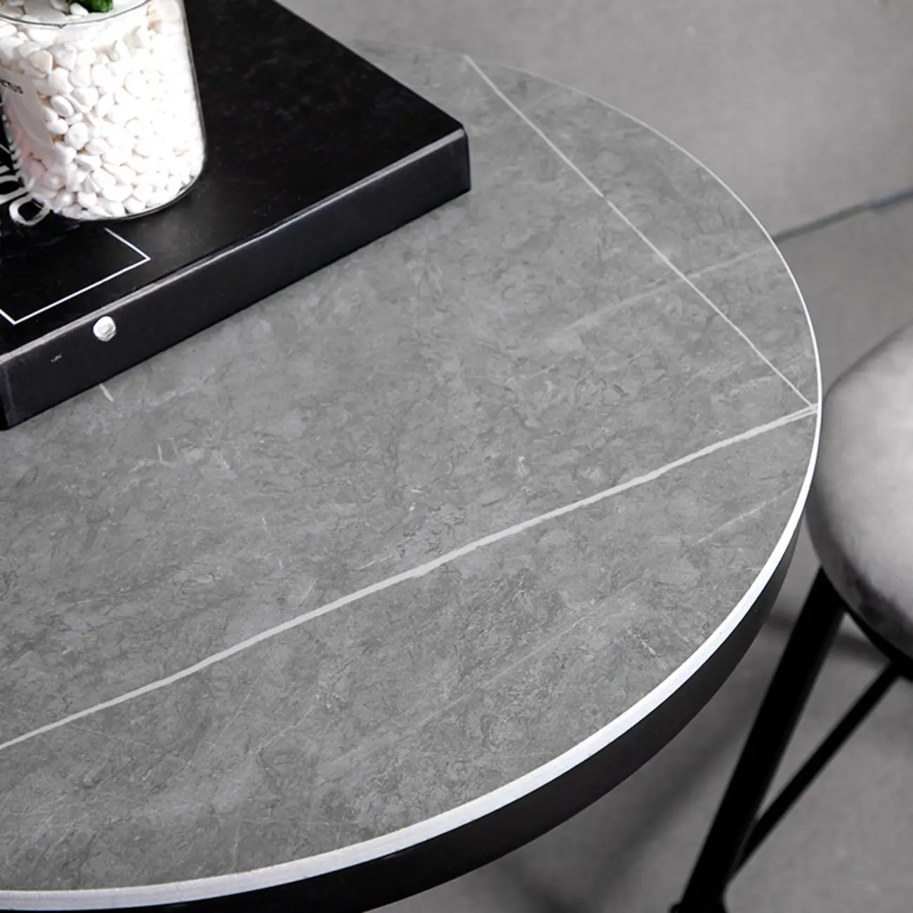 Industrial Grey Circular Stone Bar Height Table for 2 Seats Image - 6 | homeyfad