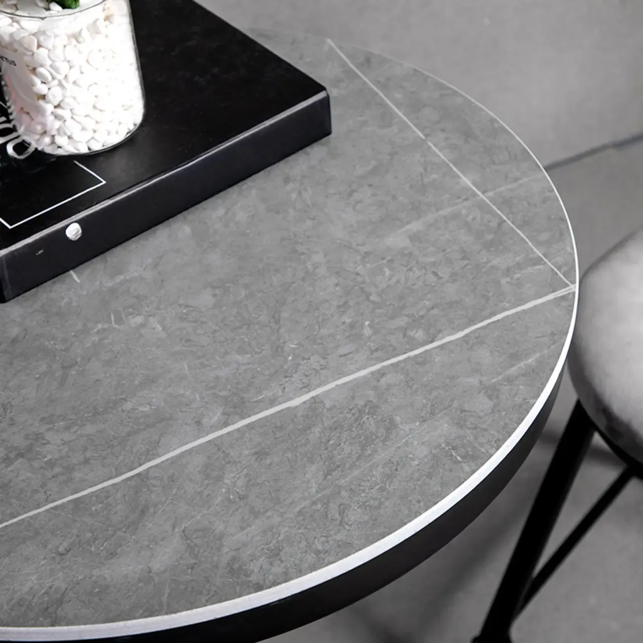 Industrial Grey Circular Stone Bar Height Table for 2 Seats Image - 6