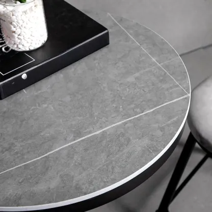 Industrial Grey Circular Stone Bar Height Table for 2 Seats Image - 6