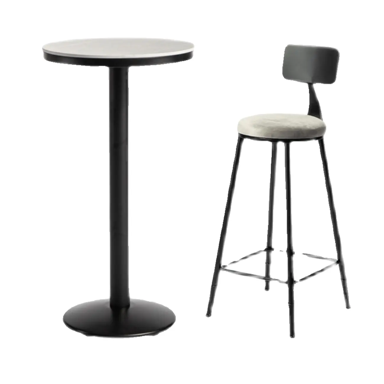 Industrial Grey Circular Stone Bar Height Table for 2 Seats Image - 7 | homeyfad