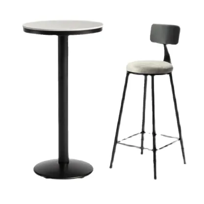 Industrial Grey Circular Stone Bar Height Table for 2 Seats Image - 7