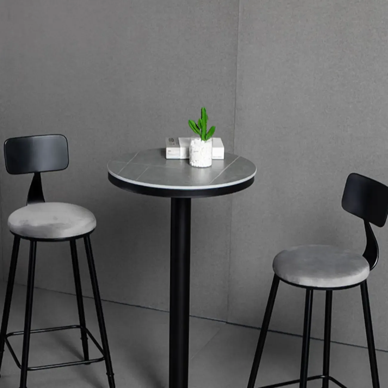 Industrial Grey Circular Stone Bar Height Table for 2 Seats Image - 8