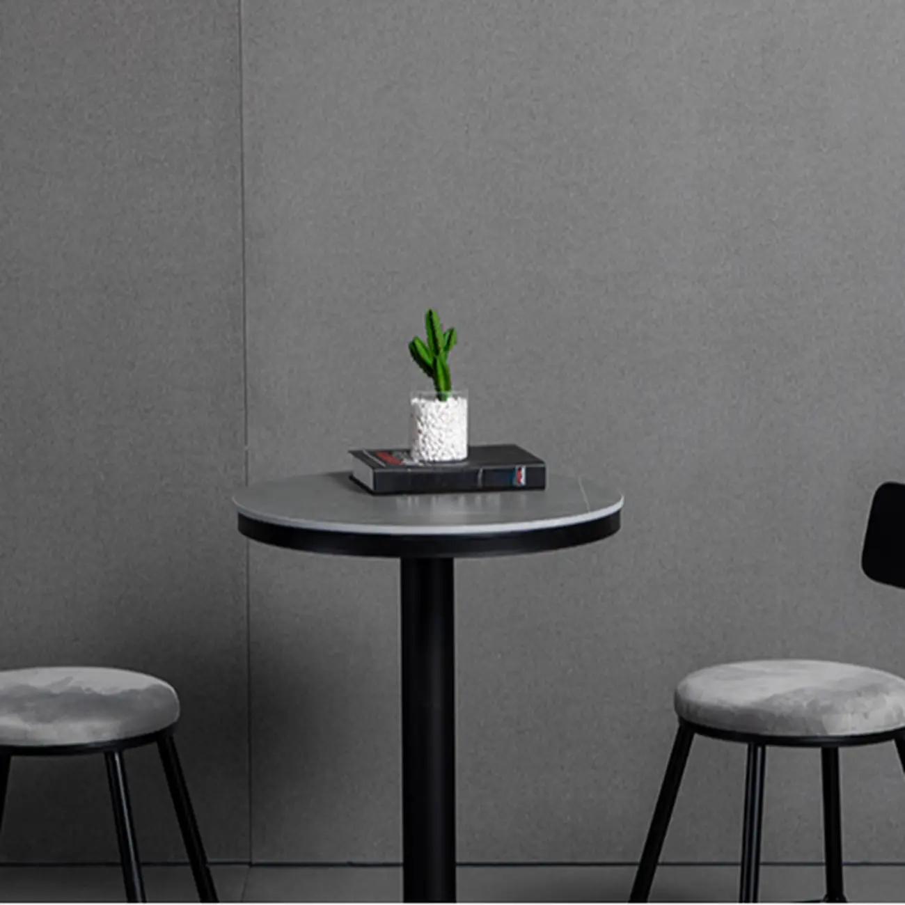 Industrial Grey Circular Stone Bar Height Table for 2 Seats Image - 9 | homeyfad