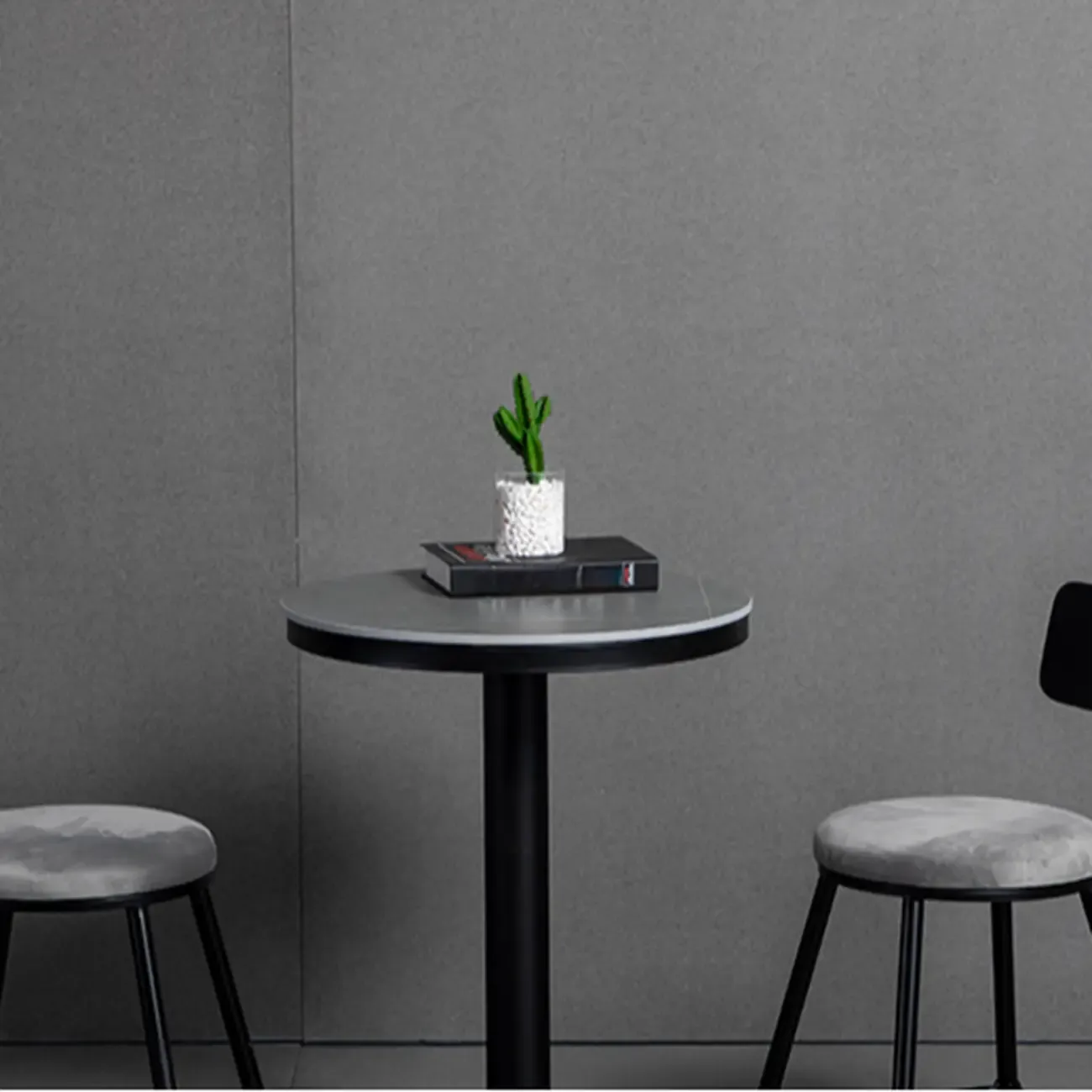 Industrial Grey Circular Stone Bar Height Table for 2 Seats Image - 9