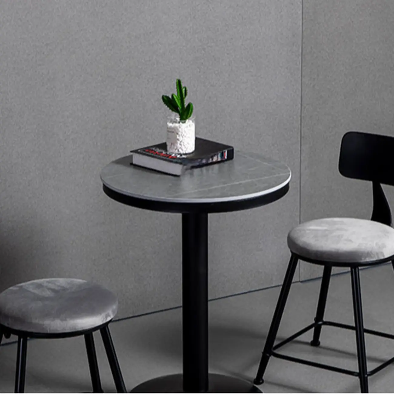 Industrial Grey Circular Stone Bar Height Table for 2 Seats Image - 10 | homeyfad