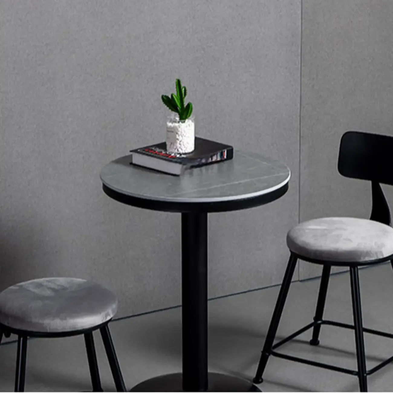 Industrial Grey Circular Stone Bar Height Table for 2 Seats Image - 10