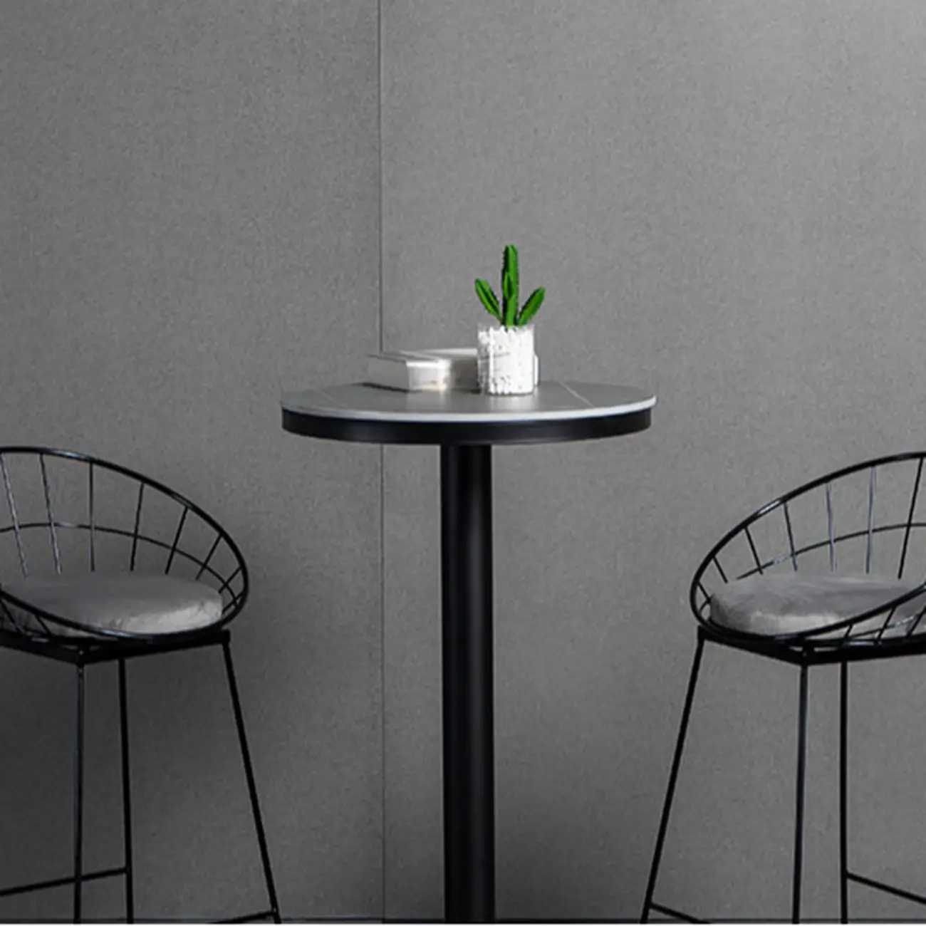 Industrial Grey Circular Stone Bar Height Table for 2 Seats Image - 11 | homeyfad