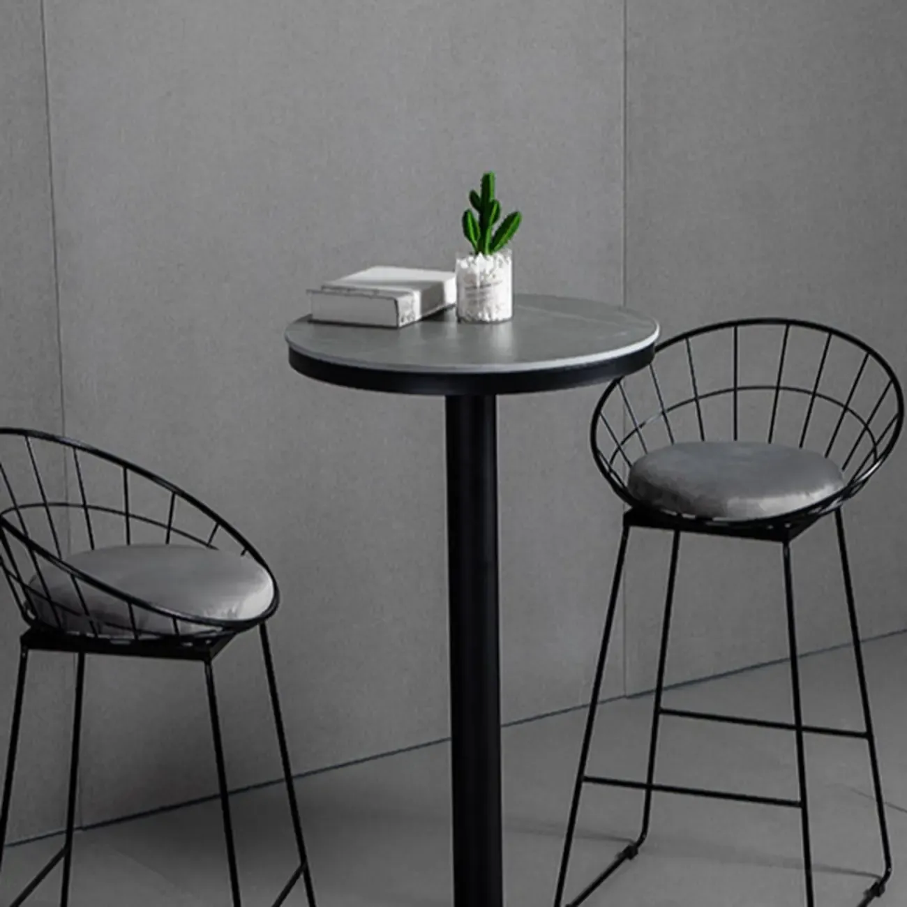 Industrial Grey Circular Stone Bar Height Table for 2 Seats Image - 12