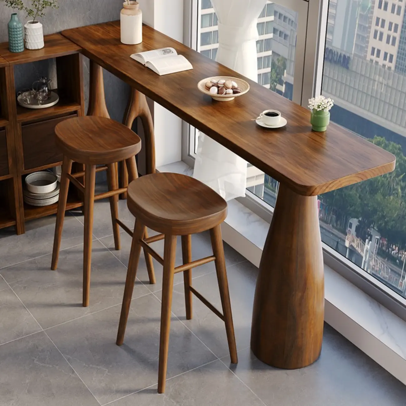 Art Deco Brown Wooden Counter Height Bar Table for Living Room Image - 1 | homeyfad