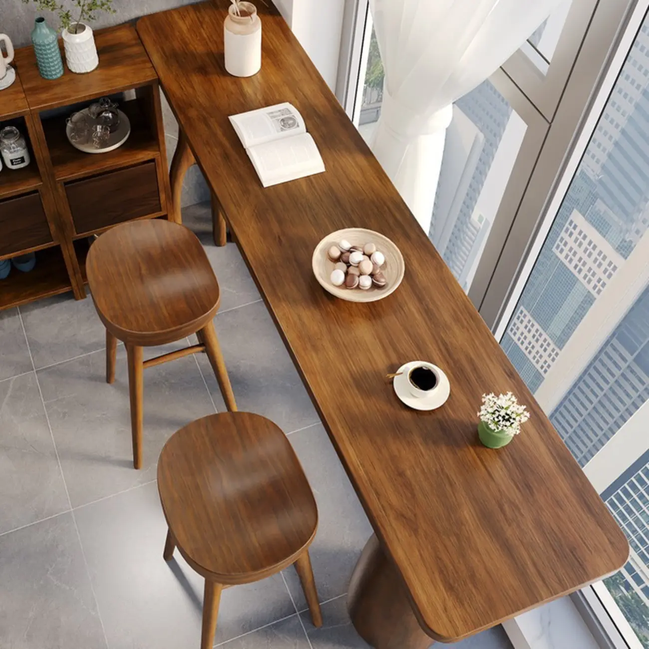 Art Deco Brown Wooden Counter Height Bar Table for Living Room Image - 2 | homeyfad