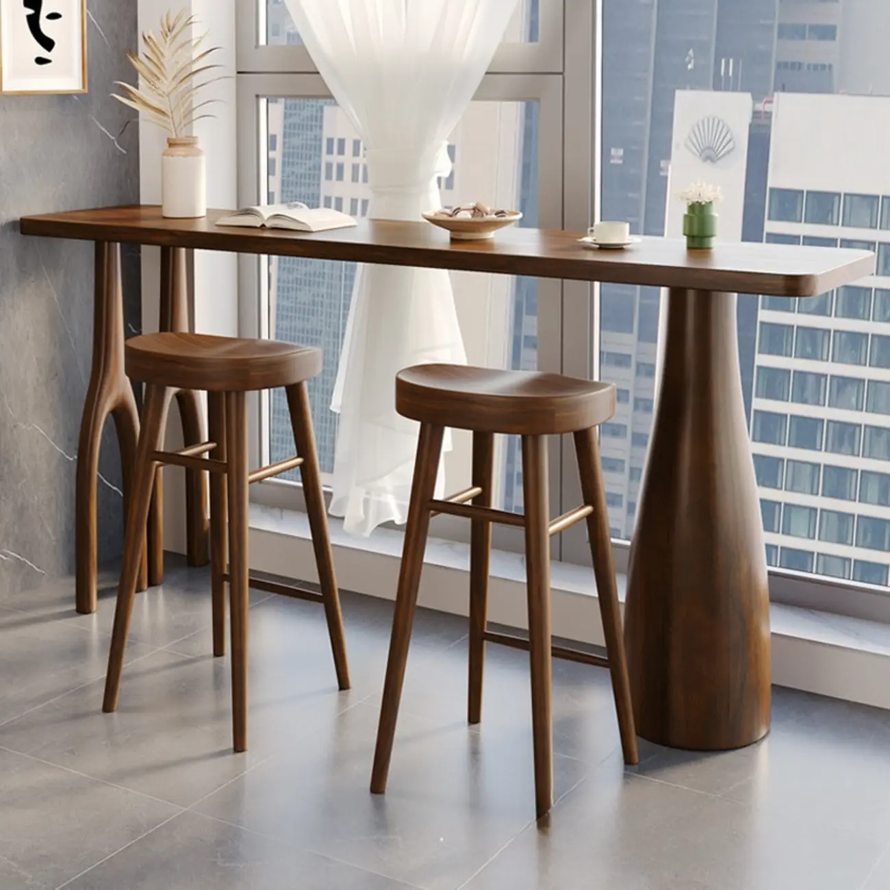 Art Deco Brown Wooden Counter Height Bar Table for Living Room Image - 3 | homeyfad