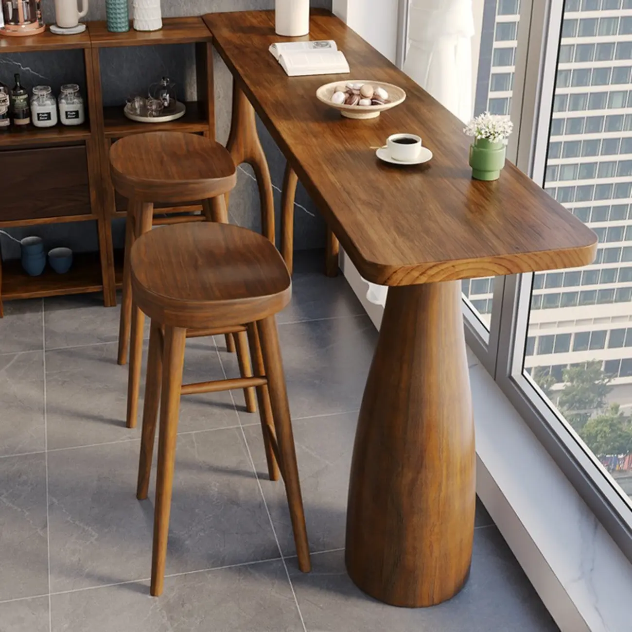 Art Deco Brown Wooden Counter Height Bar Table for Living Room Image - 4 | homeyfad