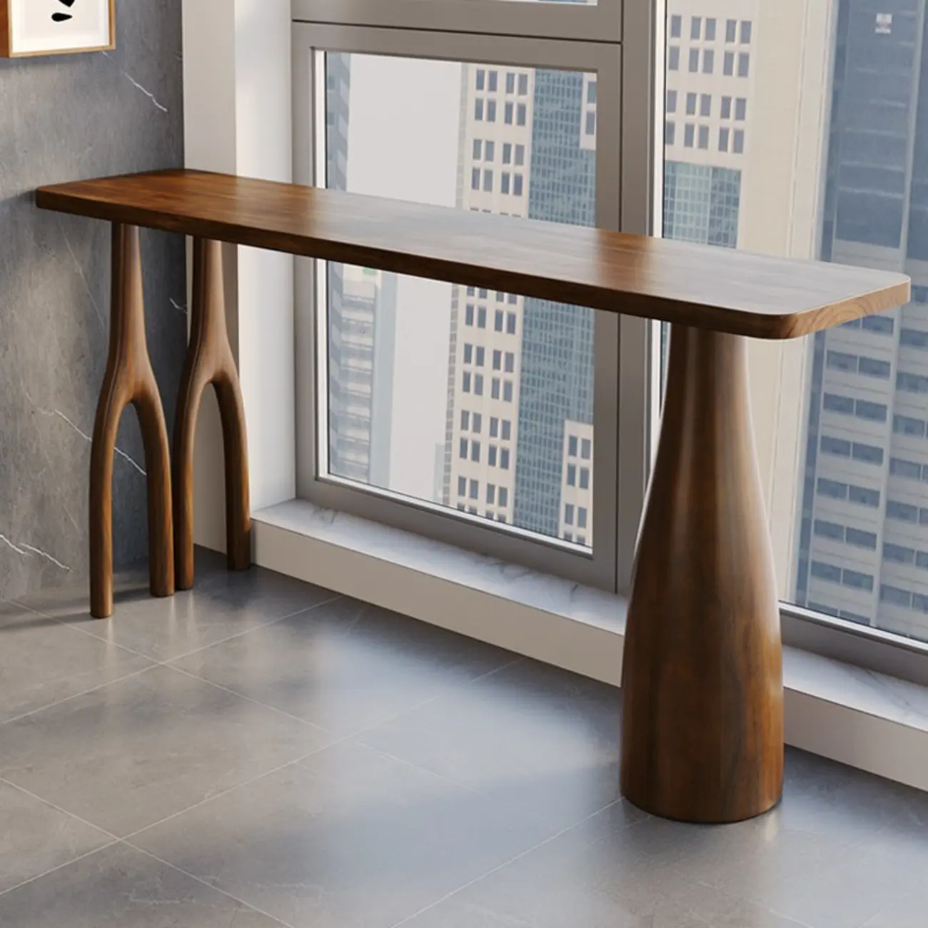 Art Deco Brown Wooden Counter Height Bar Table for Living Room Image - 6 | homeyfad