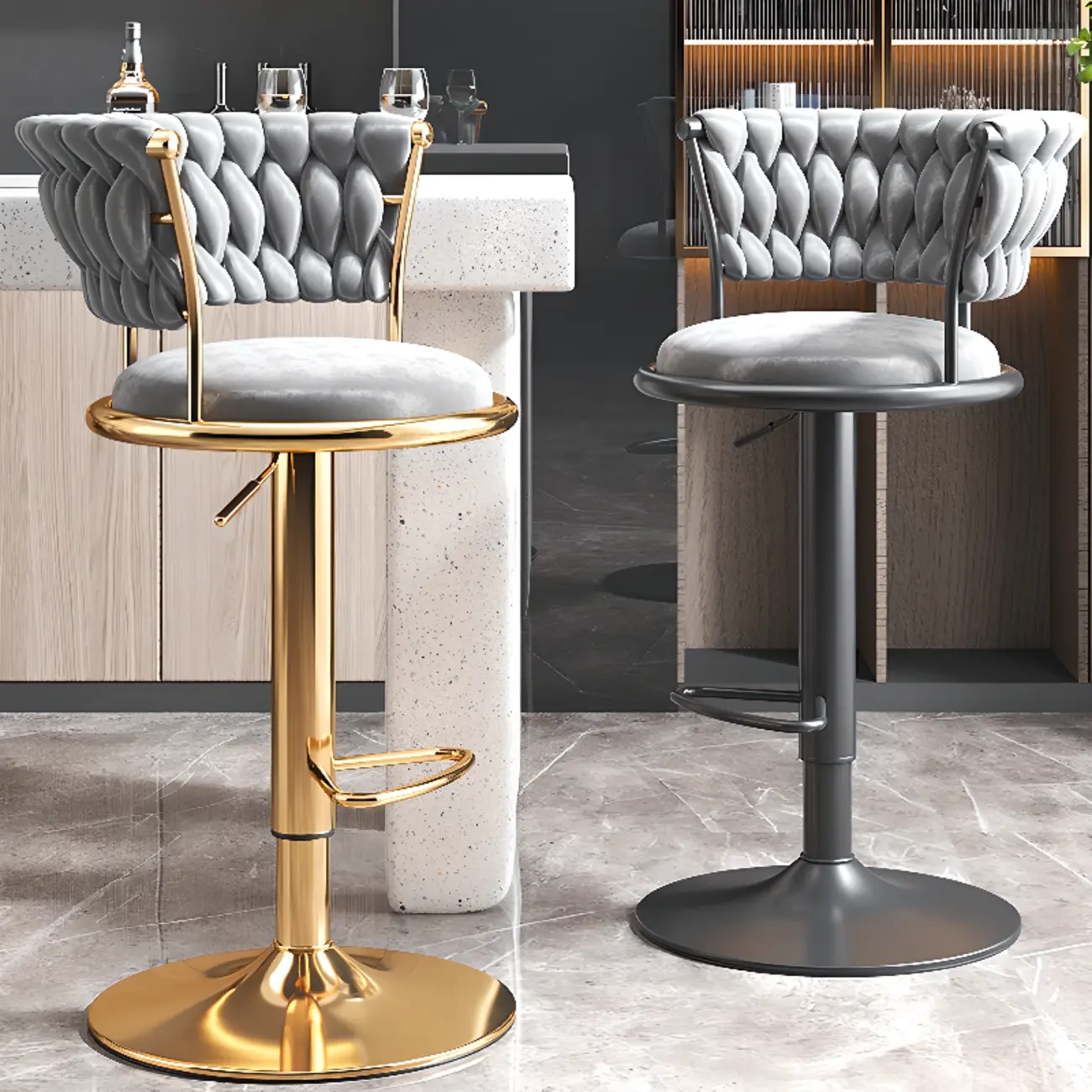 Luxurious Metal Adjustable Swivel Bar Stools with Cushioned Image - 1 | homeyfad