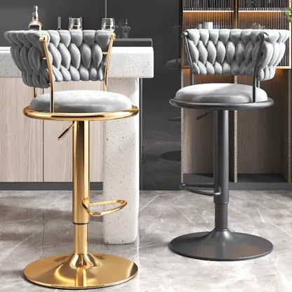 Luxurious Metal Adjustable Swivel Bar Stools with Cushioned Image - 1