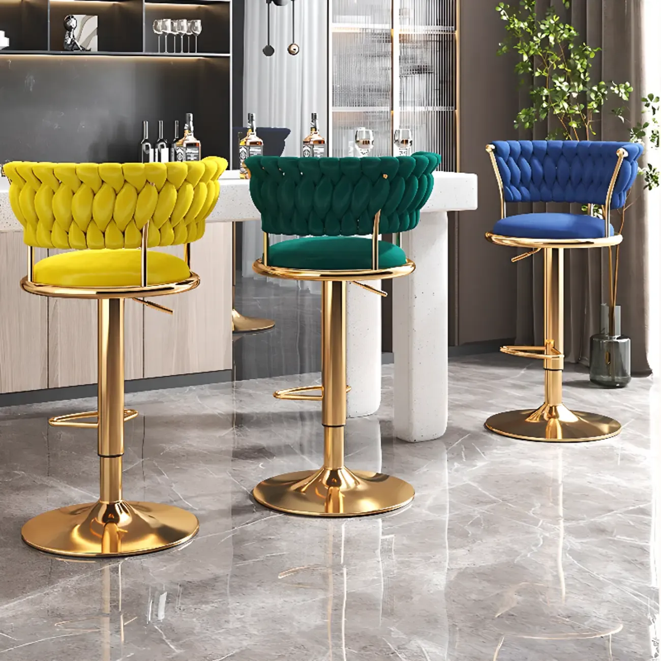 Luxurious Metal Adjustable Swivel Bar Stools with Cushioned Image - 2