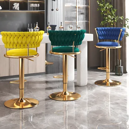Luxurious Metal Adjustable Swivel Bar Stools with Cushioned Image - 2