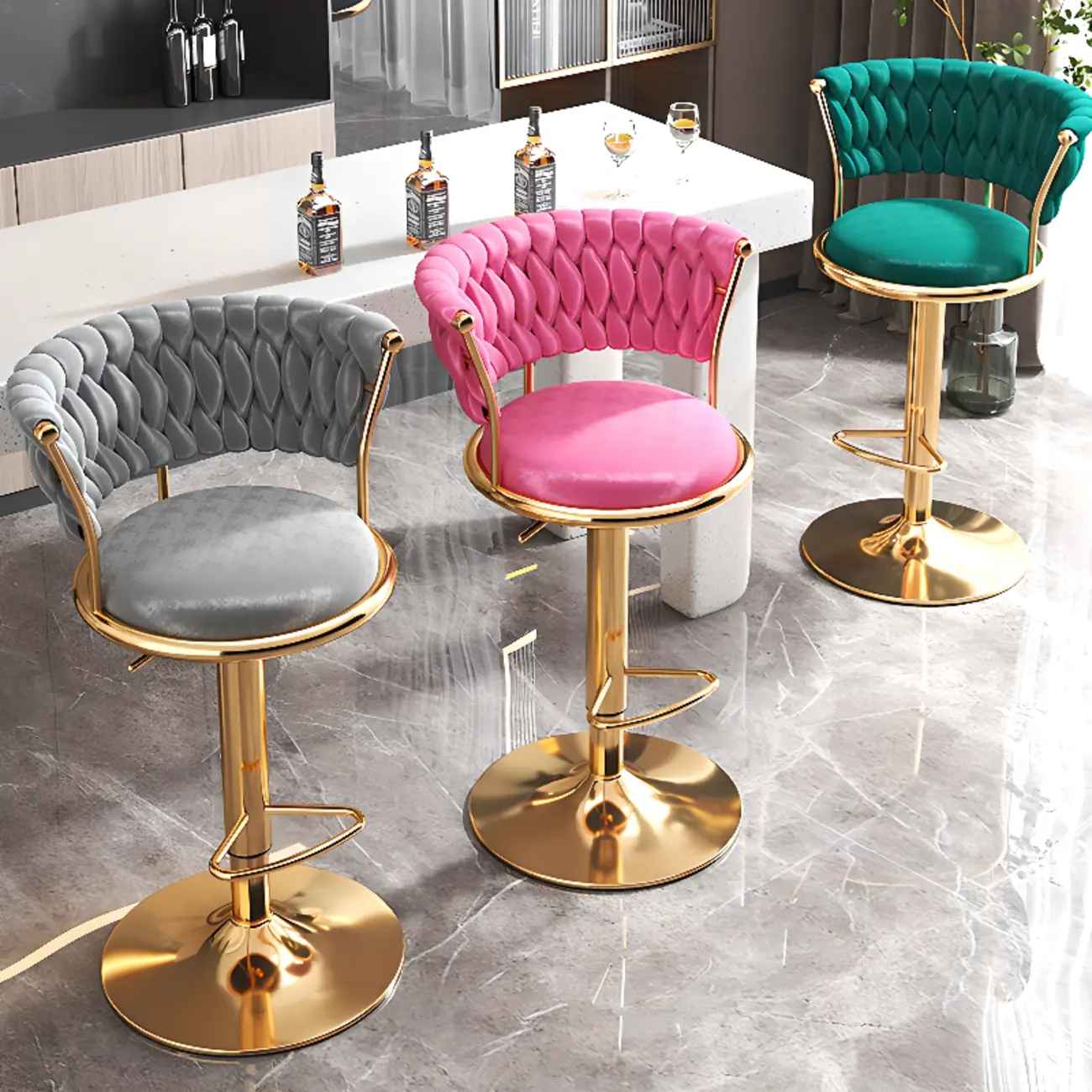 Luxurious Metal Adjustable Swivel Bar Stools with Cushioned Image - 3 | homeyfad