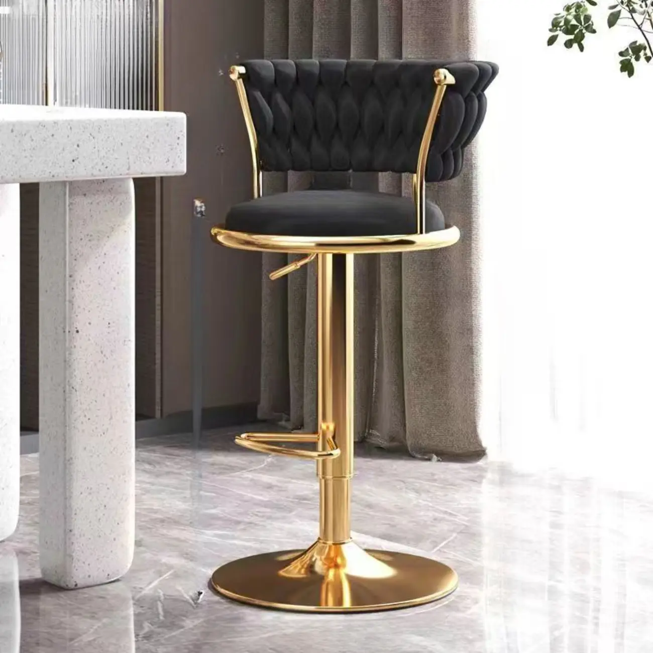 Luxurious Metal Adjustable Swivel Bar Stools with Cushioned Image - 15 | homeyfad