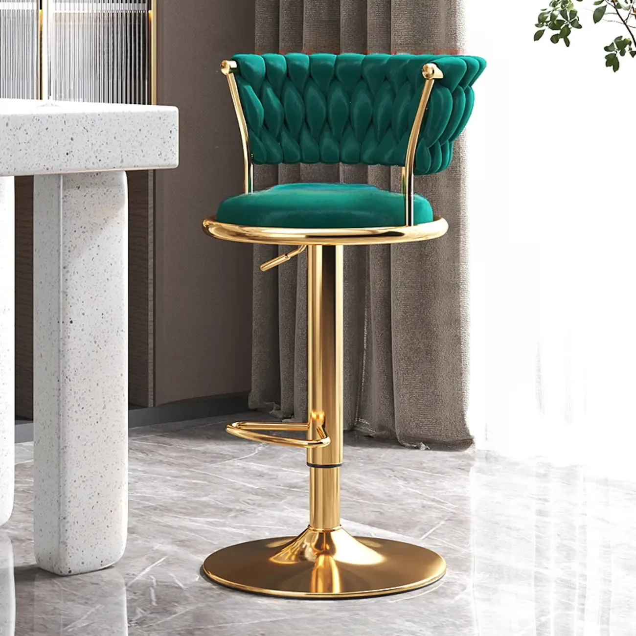 Luxurious Metal Adjustable Swivel Bar Stools with Cushioned Image - 5