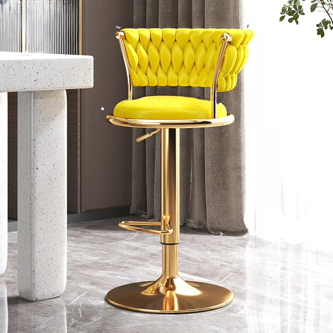 Luxurious Metal Adjustable Swivel Bar Stools with Cushioned Image - 4 | homeyfad