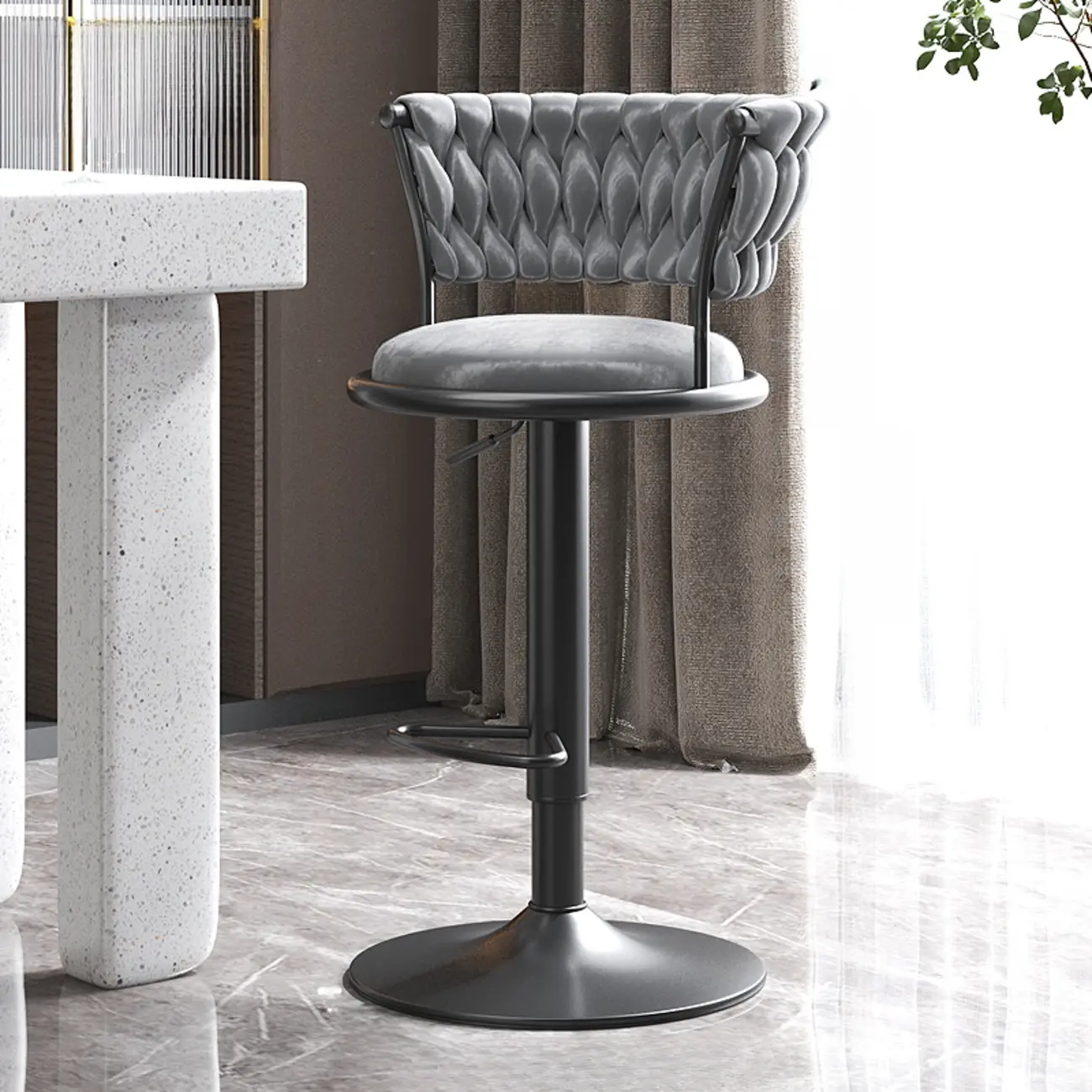 Luxurious Metal Adjustable Swivel Bar Stools with Cushioned Image - 16 | homeyfad