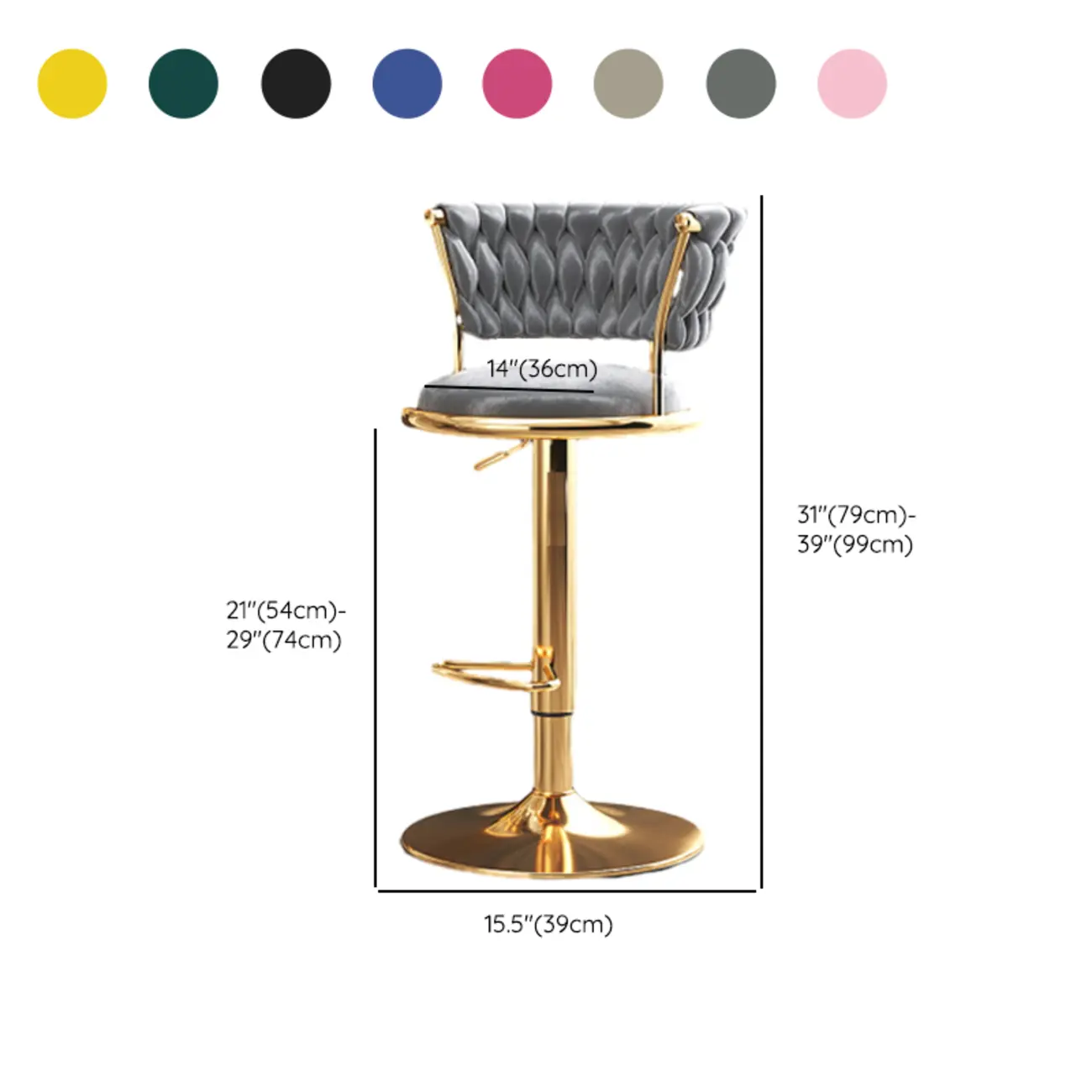 Luxurious Metal Adjustable Swivel Bar Stools with Cushioned #size