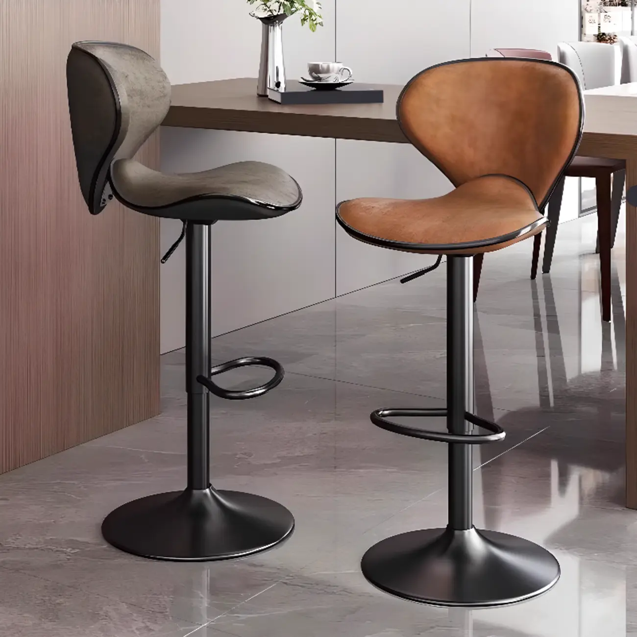 Modern Leather Saddle Adjustable Swivel Bar Stools Image - 1 | homeyfad
