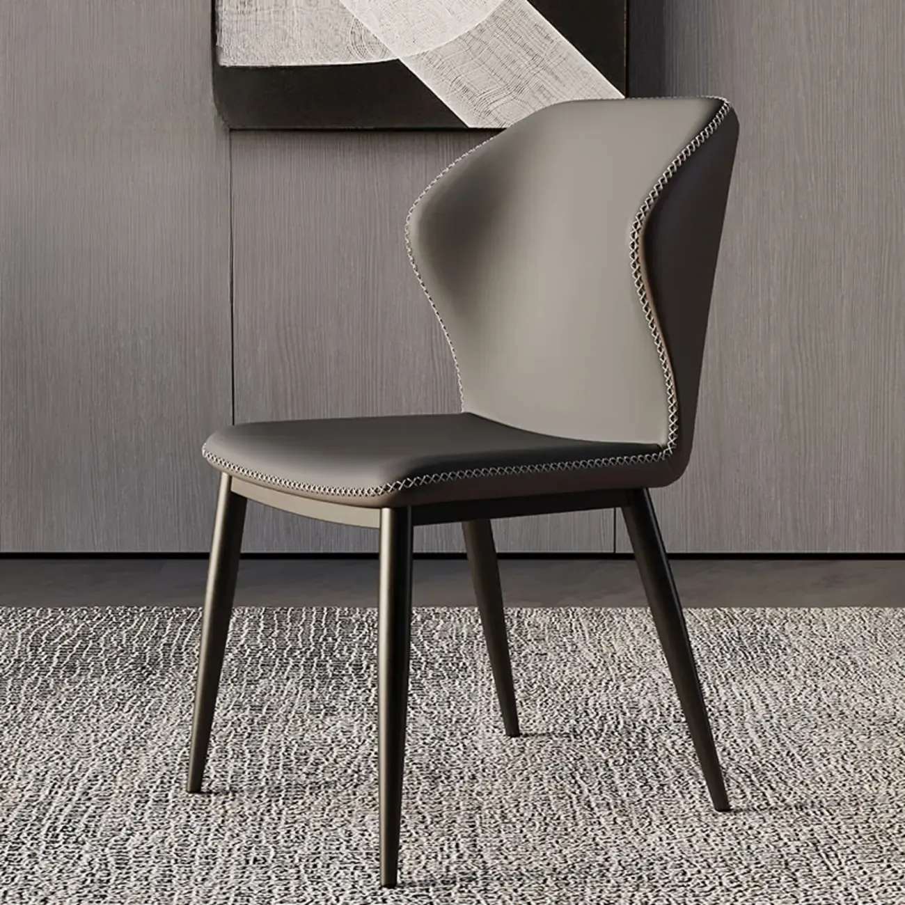 Scandinavian Faux Leather Wingback Dining Chairs Image - 3