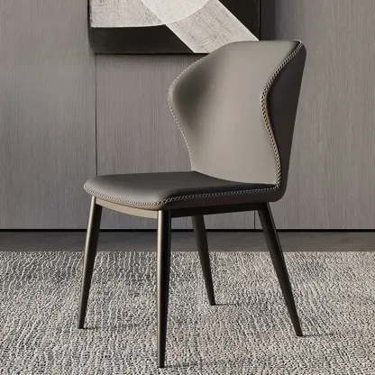 Scandinavian Faux Leather Wingback Dining Chairs Image - 3