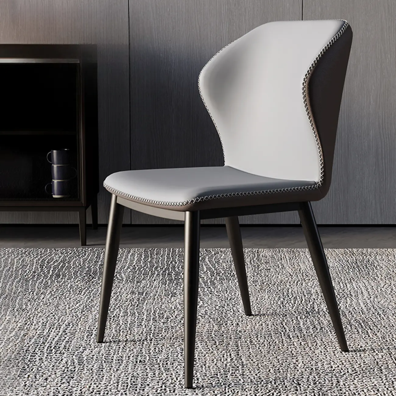 Scandinavian Faux Leather Wingback Dining Chairs Image - 5 | homeyfad