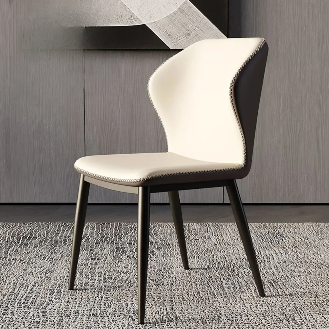 Scandinavian Faux Leather Wingback Dining Chairs Image - 7