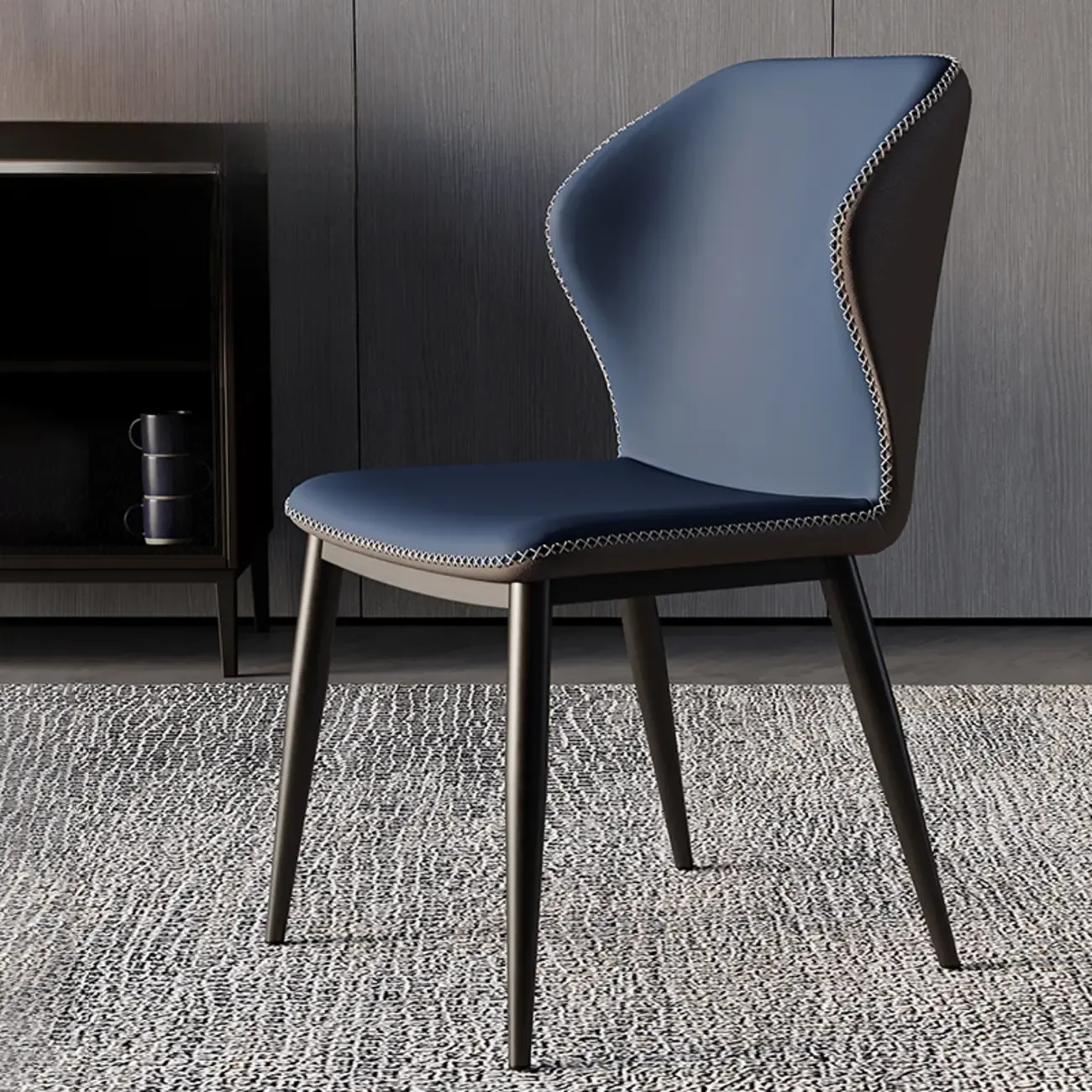 Scandinavian Faux Leather Wingback Dining Chairs Image - 11