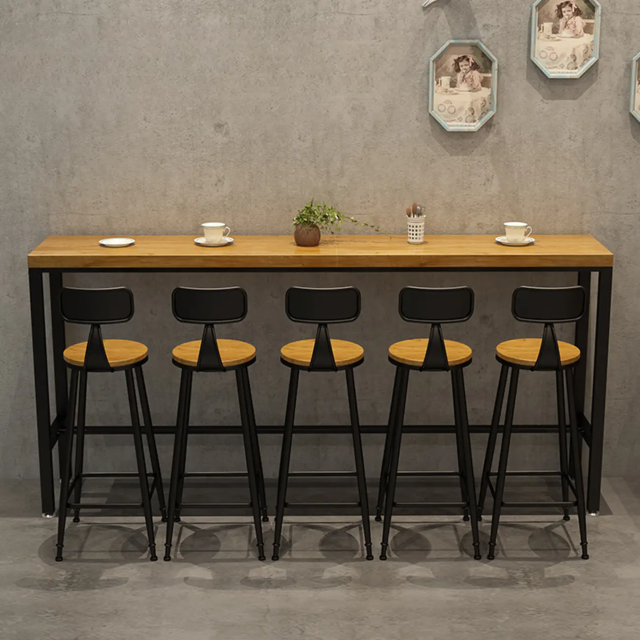 Natural Rectangle Solid Wood Long Footrest Bar Table Image - 3 | homeyfad