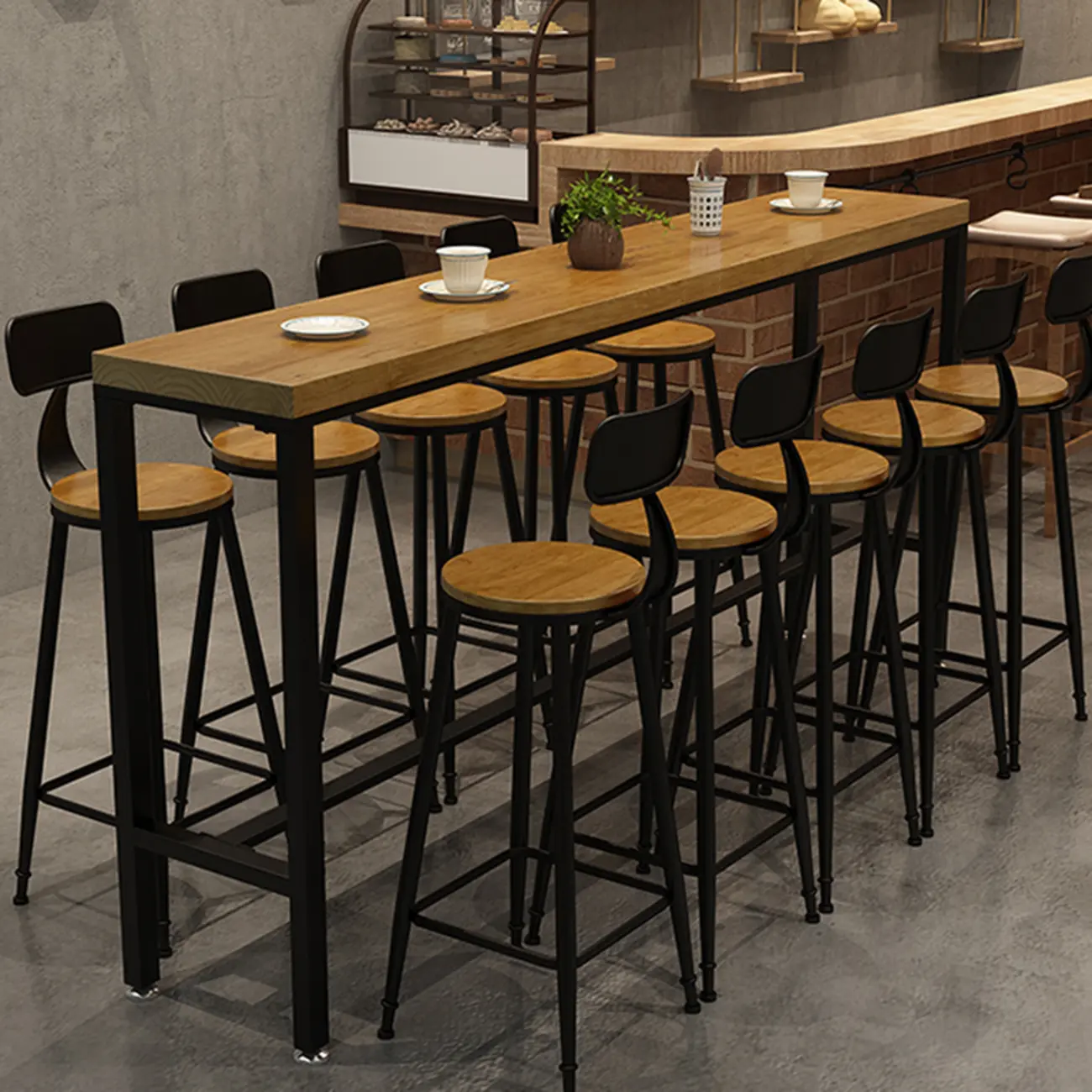 Natural Rectangle Solid Wood Long Footrest Bar Table Image - 4 | homeyfad