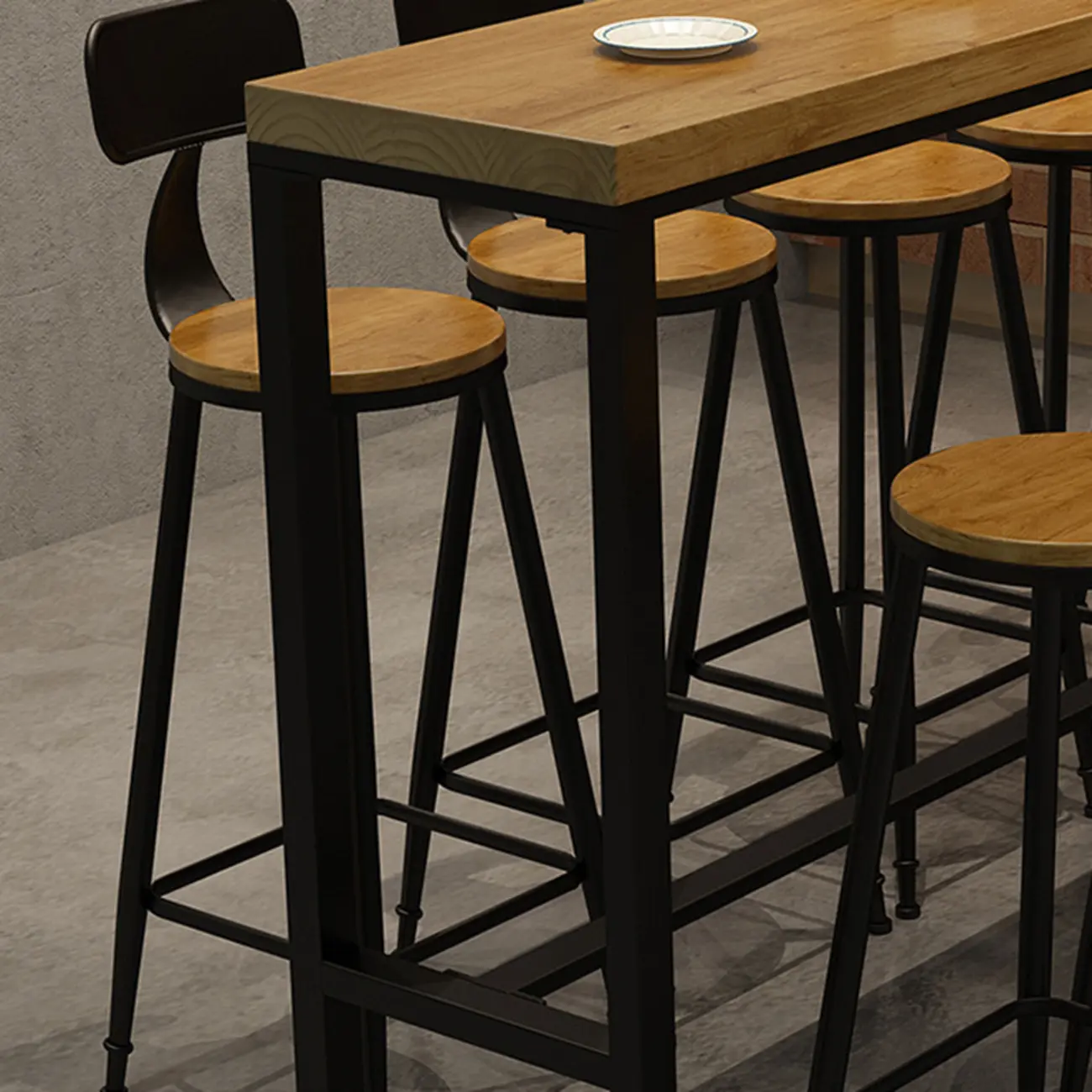 Natural Rectangle Solid Wood Long Footrest Bar Table Image - 7 | homeyfad