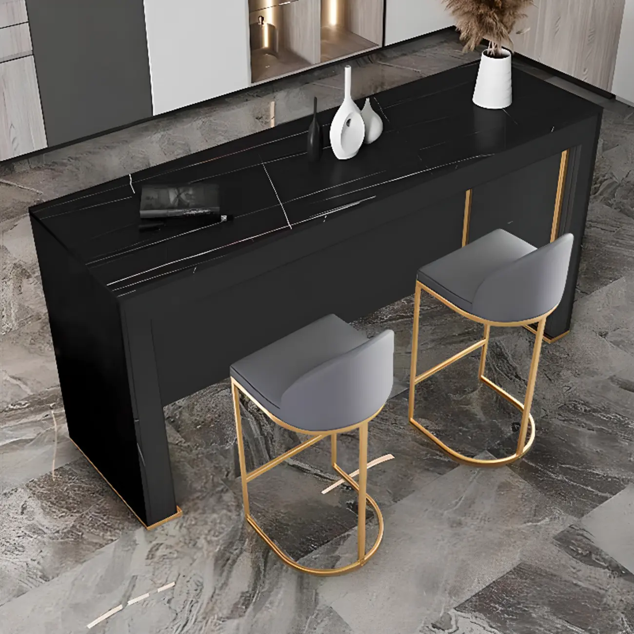 Modern Black Stone Top Bar Height Table for Kitchen Image - 1 | homeyfad