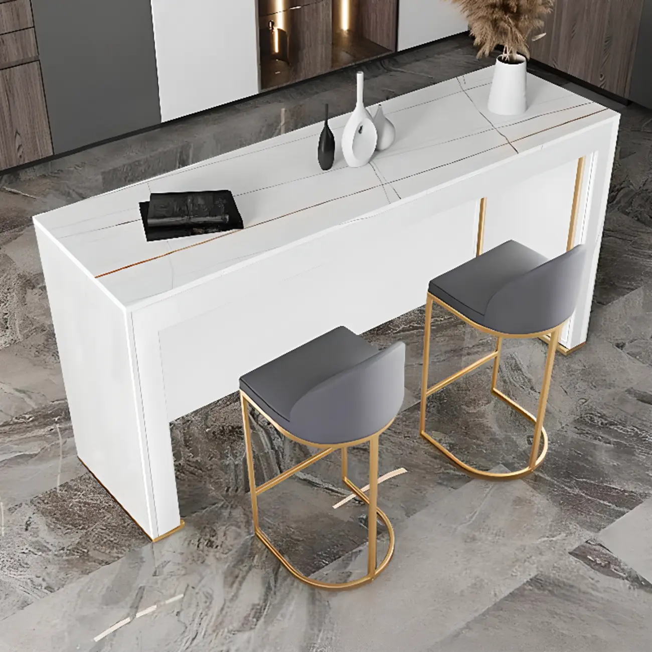 Modern Black Stone Top Bar Height Table for Kitchen Image - 2 | homeyfad