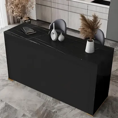 Modern Black Stone Top Bar Height Table for Kitchen Image - 3