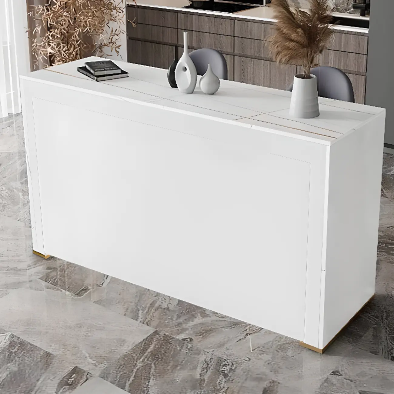 Modern Black Stone Top Bar Height Table for Kitchen Image - 4 | homeyfad