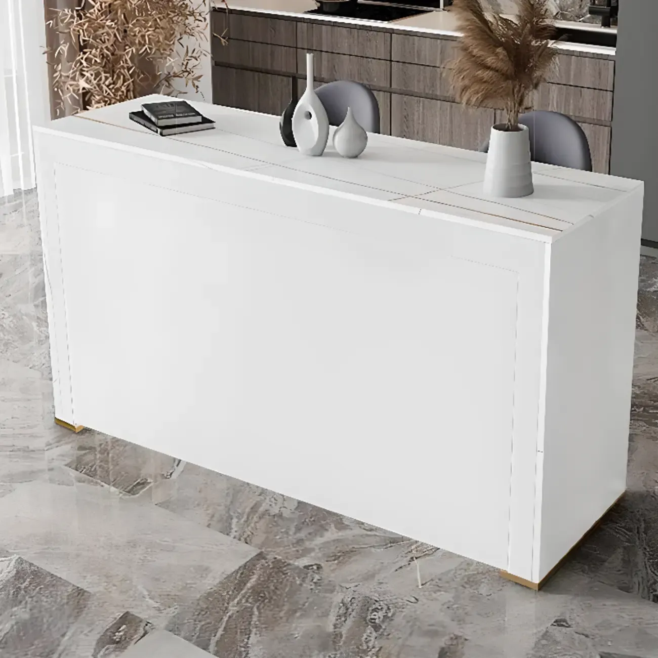 Modern Black Stone Top Bar Height Table for Kitchen Image - 4