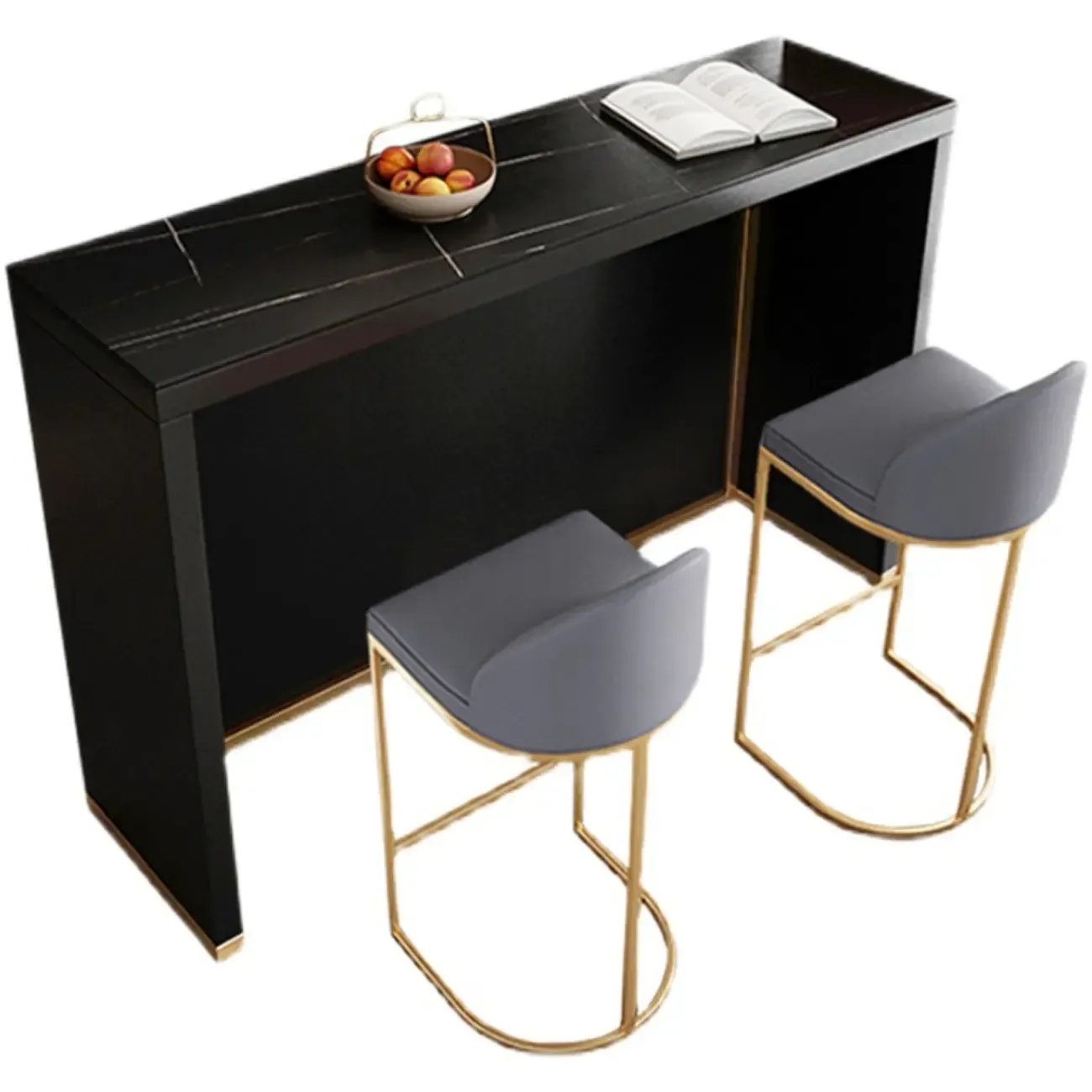 Modern Black Stone Top Bar Height Table for Kitchen Image - 5