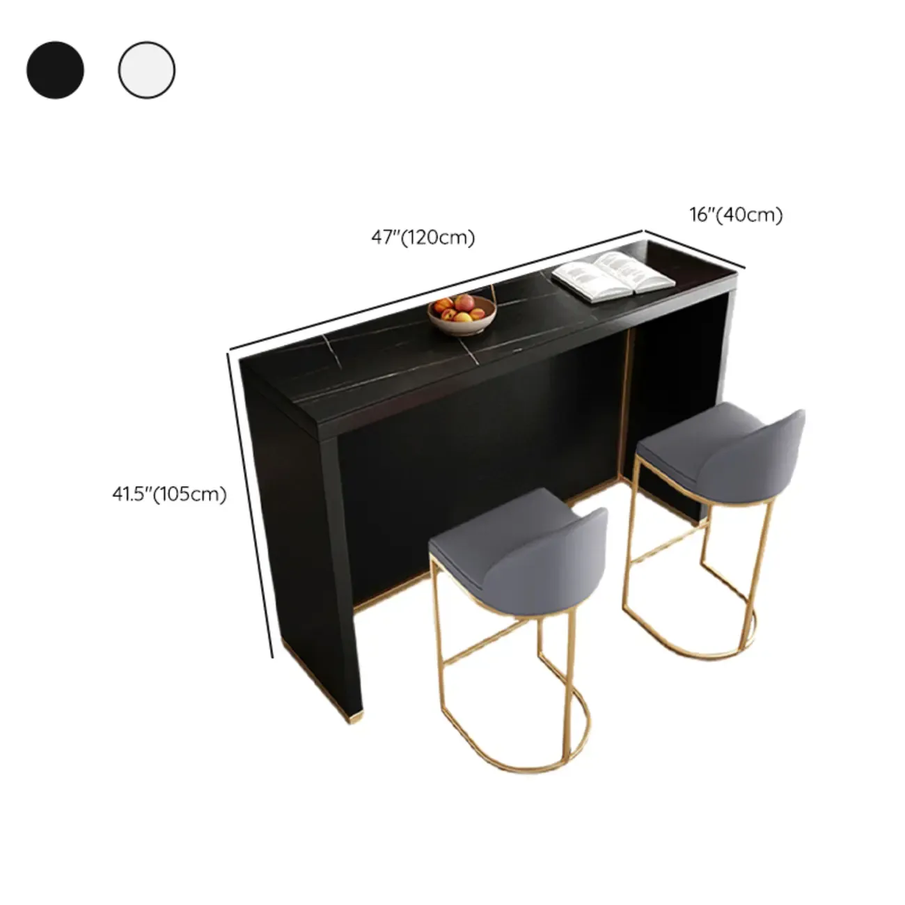 Modern Black Stone Top Bar Height Table for Kitchen #size