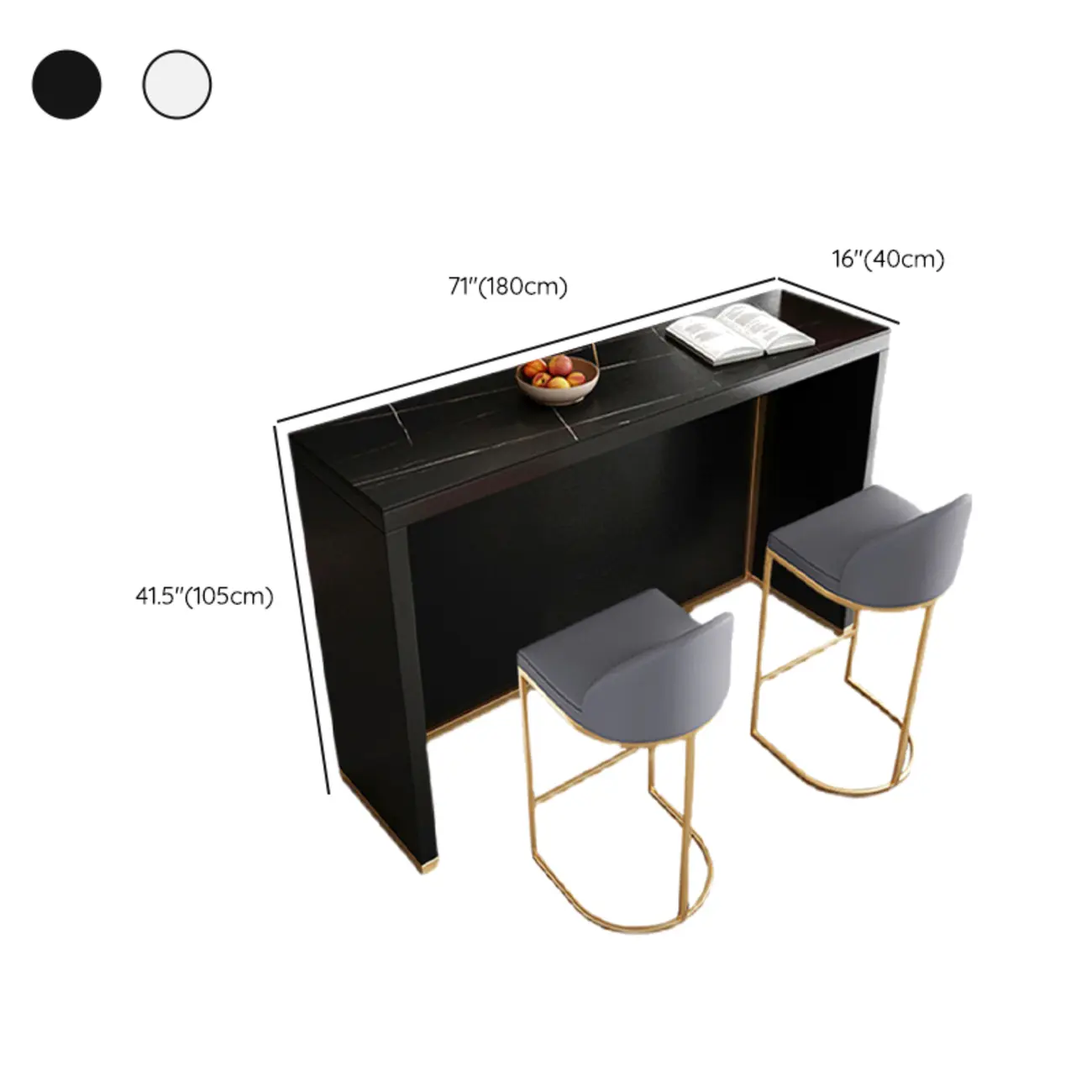 Modern Black Stone Top Bar Height Table for Kitchen Image - 8 | homeyfad