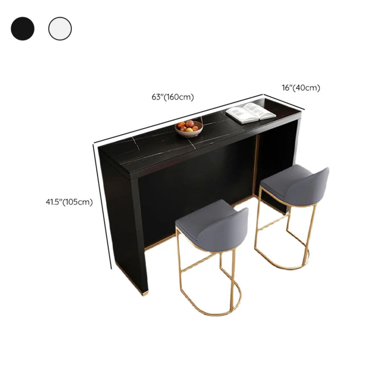 Modern Black Stone Top Bar Height Table for Kitchen Image - 9 | homeyfad