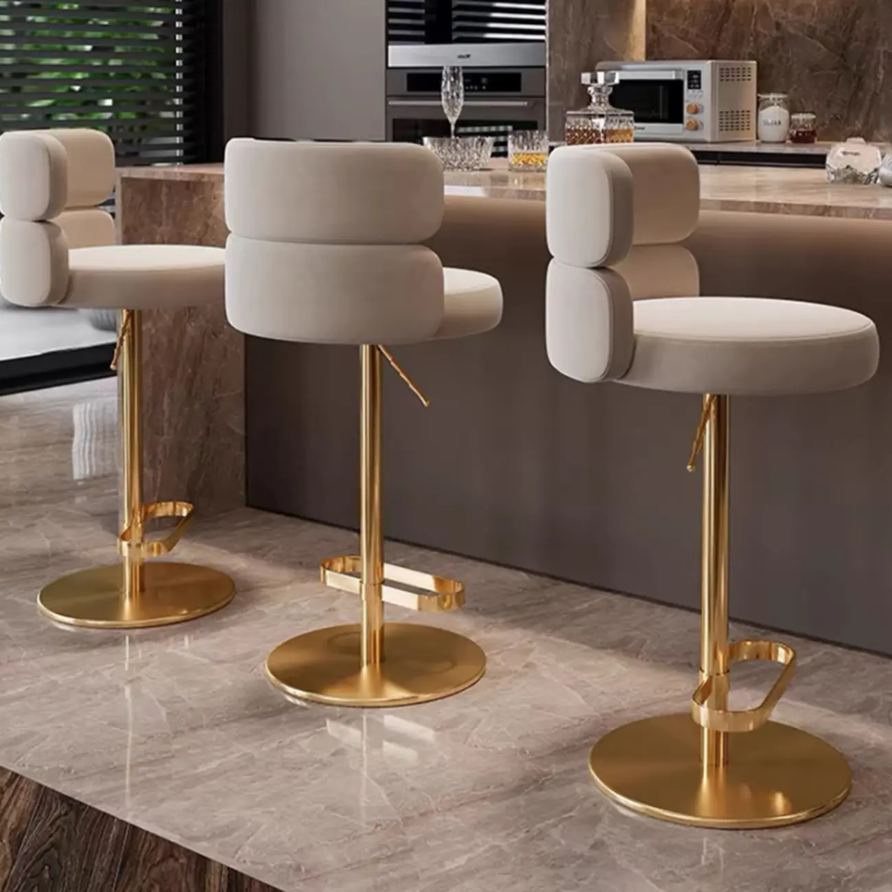 Trendy Glam Gold Metal Adjustable Swivel Bar Stools Image - 1 | homeyfad