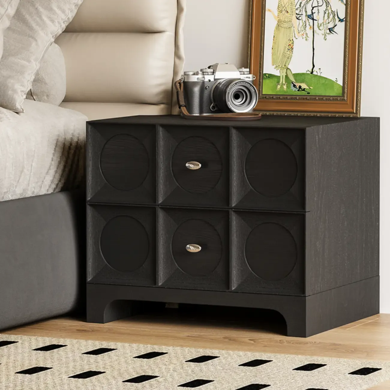 Modern Wooden Bedside Table with Stylish Drawers Image - 4
