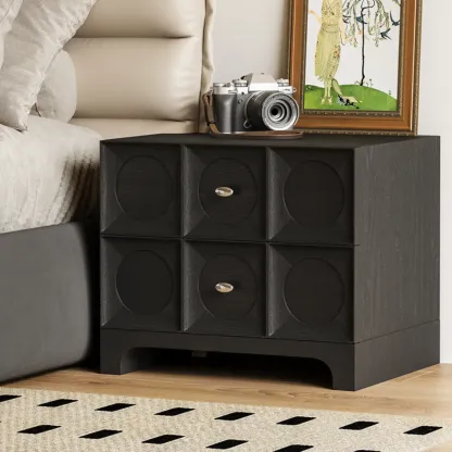 Modern Wooden Bedside Table with Stylish Drawers Image - 4