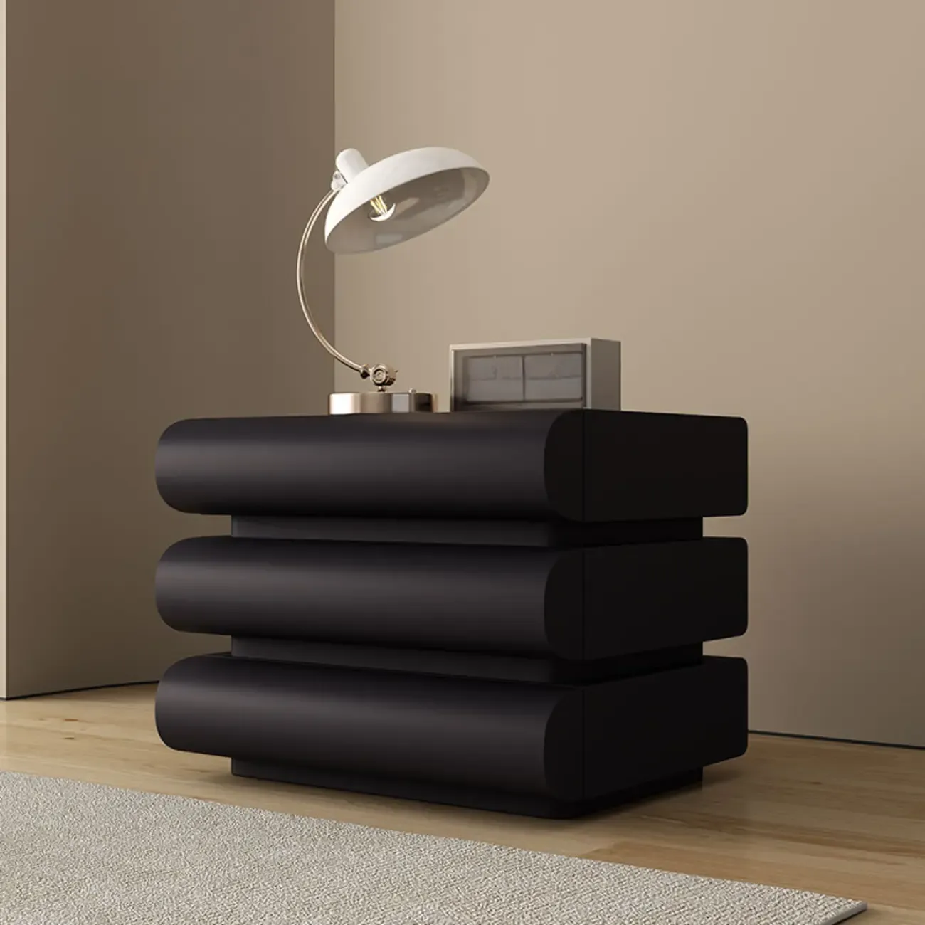 Mminimalist Leather Top Wood Frame 3-Drawer Nightstand Image - 3