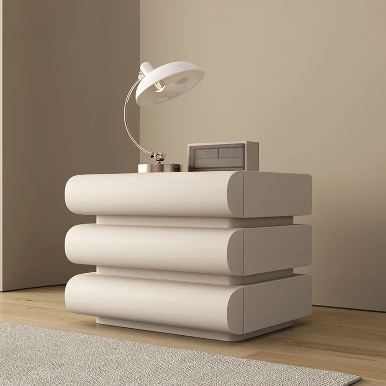 Mminimalist Leather Top Wood Frame 3-Drawer Nightstand Image - 1 | homeyfad